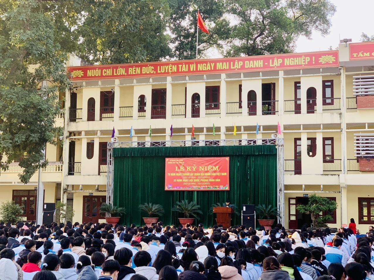TRƯỜNG THPT YÊN DŨNG SỐ 1 TỔ CHỨC LỄ KỶ NIỆM 78 NĂM NGÀY THÀNH LẬP QĐND VIỆT NAM VÀ 33 NĂM NGÀY HỘI QUỐC PHÒNG TOÀN DÂN